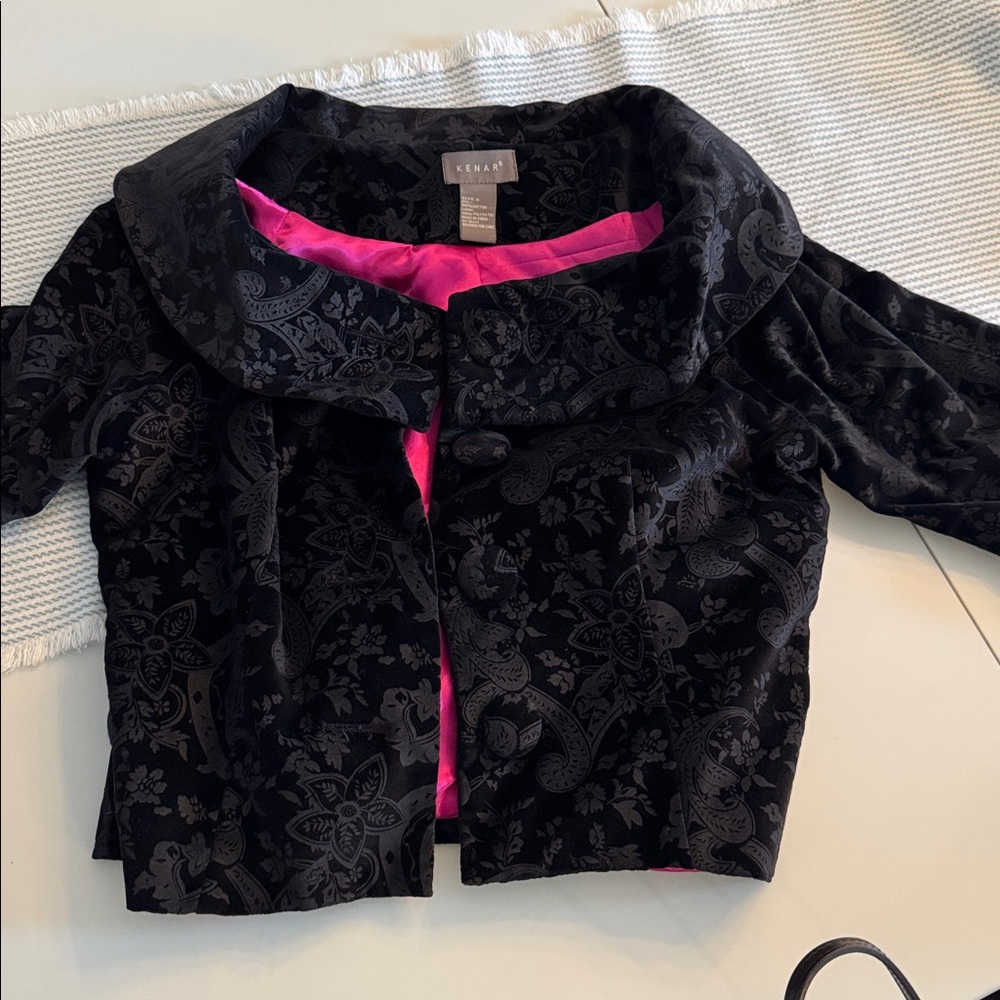 Black Floral velvet Jacket with Pink Lining